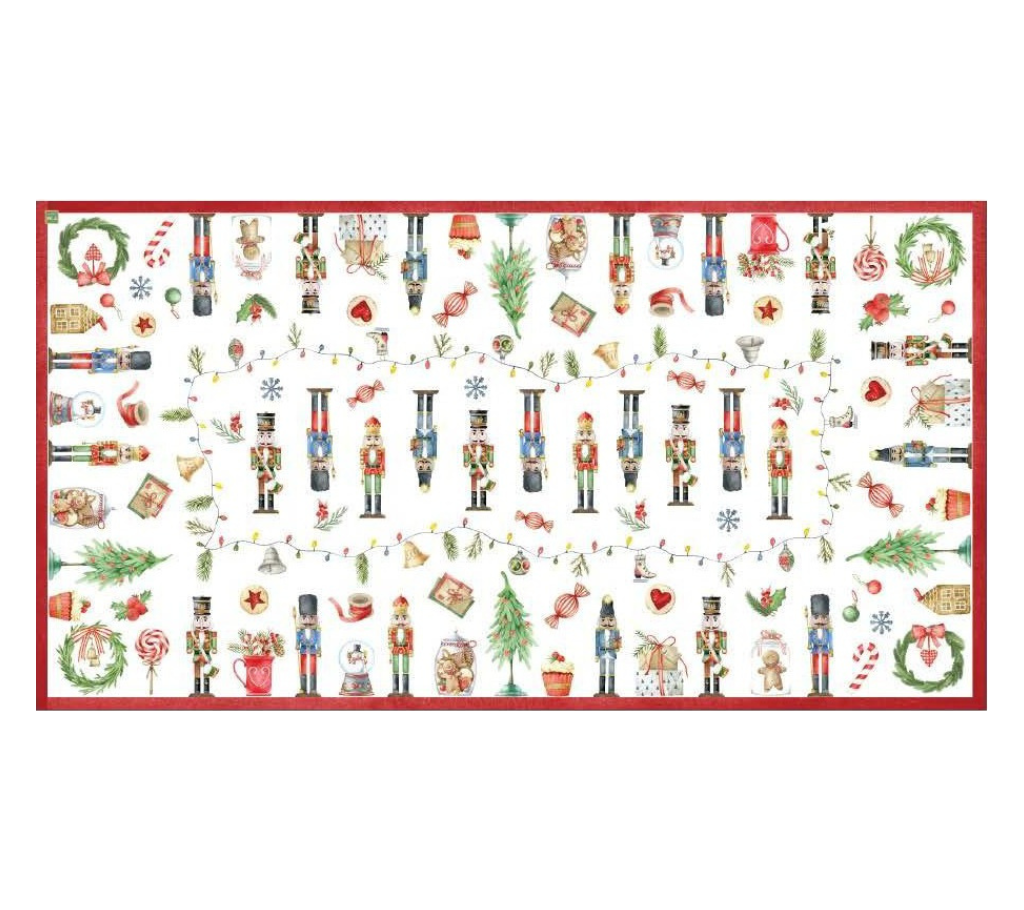 Mantel rectangular 10P en tela Navidad Cascanueces