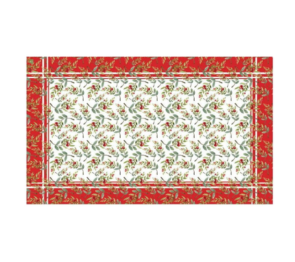 Mantel rectangular 10P en tela Navidad Muerdago Franja OW/Rojo/Verde
