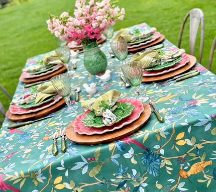 Mantel rectangular 8P en tela Loros Verde