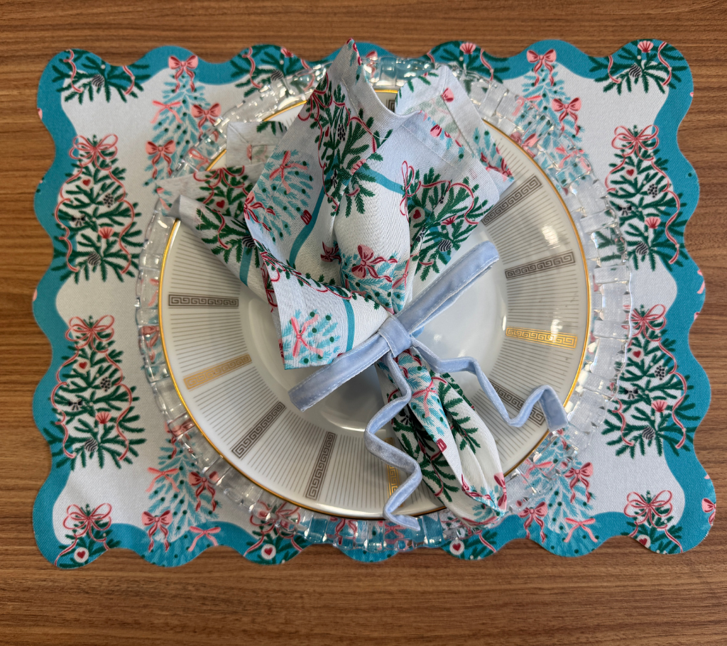Servilleta de tela Navidad Pinos/Lazos Azul Turquesa/Verde