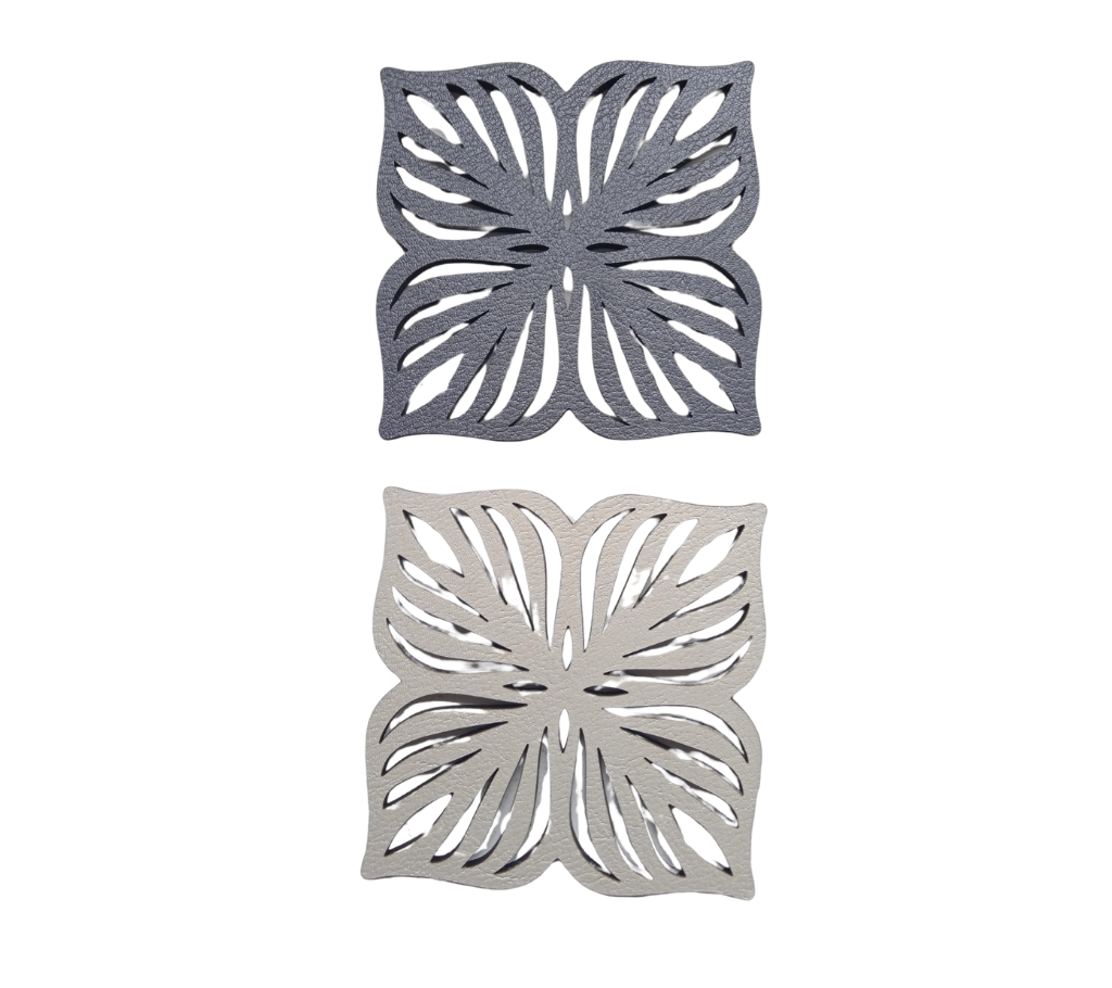 Portavasos reversible cuadrado en semicuero 4Hojas Nácar/Plomo-Set4