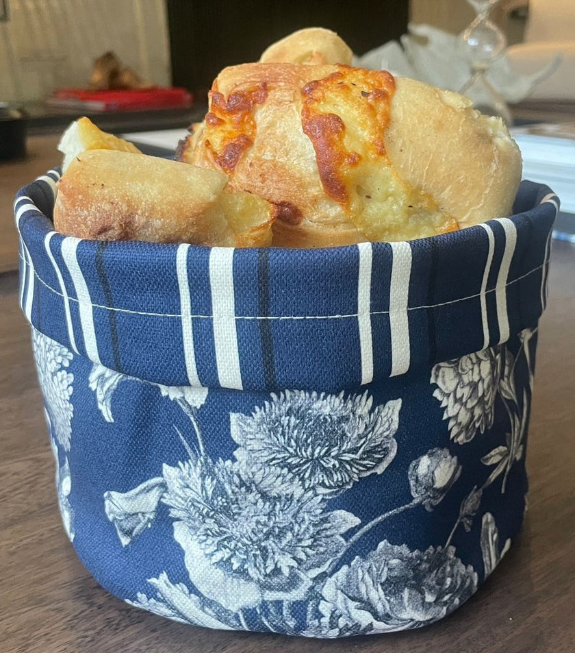 Panera reversible en tela (pequeña) Flores AzulM/Rayas