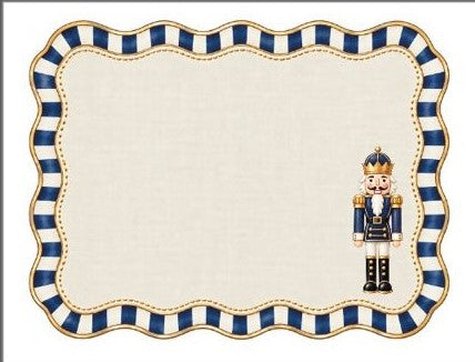 Individual troquelado rectangular en tela Navidad Soldado Borde Azul/Dorado