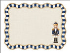 Individual troquelado rectangular en tela Navidad Soldado Borde Azul/Dorado