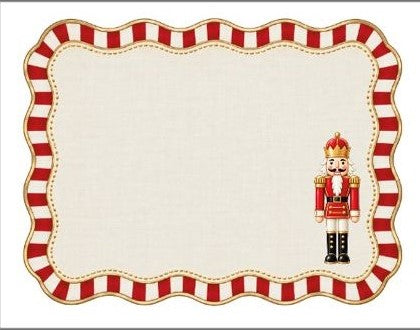 Individual troquelado rectangular en tela Navidad Soldado Borde Rojo/Dorado