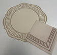 Individual troquelado redondo en tela Borde Rayas Beige