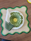 Individual cuadrado en lona y rafia Crudo/Verde Degradé