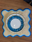 Individual cuadrado en lona y rafia Crudo/Azul Degradé
