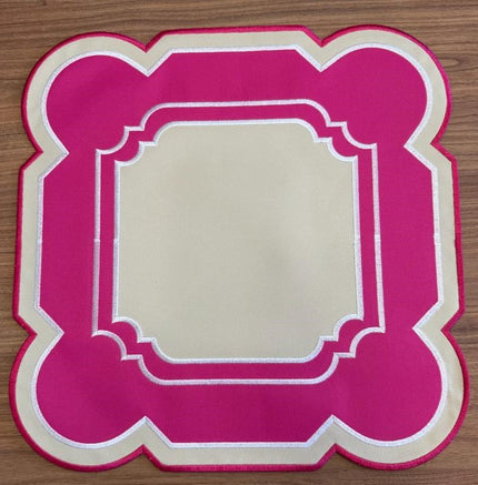 Individual cuadrado en lona Doble Borde Fucsia/Marfil