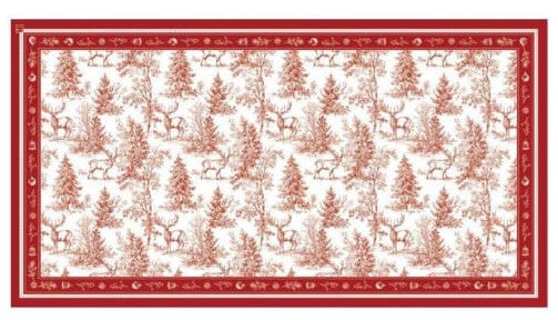 Mantel rectangular 8P en tela Navidad Pinos/Venados Vino
