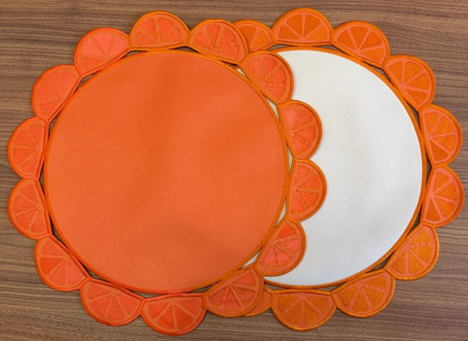 Individual reversible redondo en lona borde Naranjas Marfil
