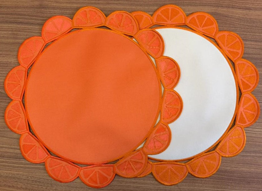Individual reversible redondo en lona borde Naranjas Marfil
