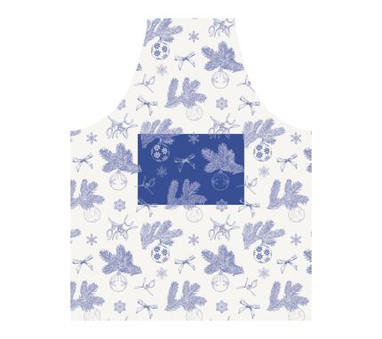 Delantal de tela Navidad Ramas/Bambalinas Azul/Blanco